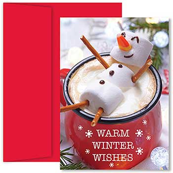 JAM Paper Holiday Cards Set with Envelopes, Marshmallow Snowman, 18 Card Set