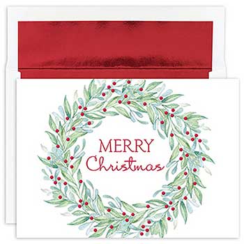 JAM Paper Christmas Cards Set with Envelopes, Simple Wreath, 18 Card Set