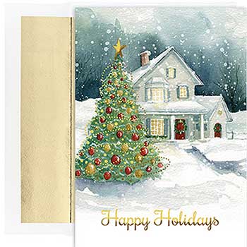 JAM Paper Holiday Cards Set with Matching Envelopes, Winter Cottage, 18 Card Set