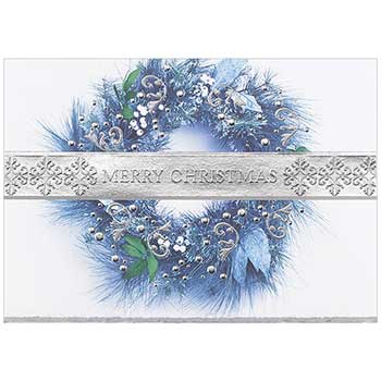 JAM Paper Christmas Holiday Cards Set with Envelopes, Merry Christmas Wreath, 25 Card Set
