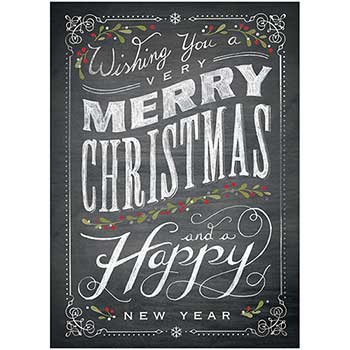 JAM Paper Blank Christmas Holiday Cards Set, Chalkboard Merry Christmas, 25 Card Set