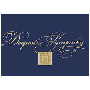 JAM Paper &quot;With Deepest Sympathy&quot; Sympathy Card Set, 5.63&quot; x 7.88&quot;,  Navy Blue and Gold, 25 Card Set