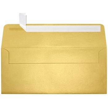 JAM Paper #10 Square Flap Envelope, 4-1/8 in x 9-1/2 in, Gold Metallic, Peel and Seal, 1000/Pack