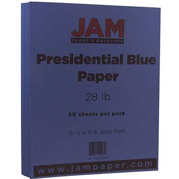 JAM Paper Colored Matte Paper, 28 lb, 8.5&quot; x 11&quot;, Presidential Blue, 50/Pack
