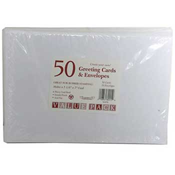 JAM Paper Fold Over Greeting Card Set with Envelopes, A7, 5.13&quot; x 7.25&quot;, White, 50 Cards/Pack
