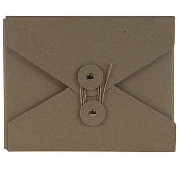 JAM Paper Kraft Portfolio with Button and String Tie Closure, 5 1/4&quot; x 6 3/4&quot; x 1&quot;, Natural Recycled