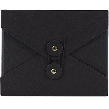 JAM Paper Kraft Portfolio with Button and String Tie Closure, 5 1/4&quot; x 6 3/4&quot; x 1, Black Recycled