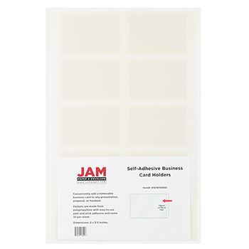 JAM Paper Self-Adhesive Business Card Holders, 2 x 3 1/2&quot;, Clear, 30/PK
