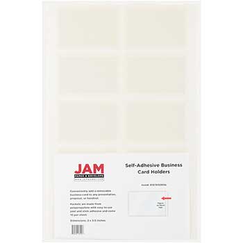 JAM Paper Self-Adhesive Business Card Holders, 2&quot; x 3 1/2&quot;, Clear, 50 Label Pockets