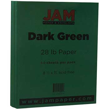 JAM Paper Colored Matte Paper, 28 lb, 8.5&quot; x 11&quot;, Dark Green, 50 Sheets/Pack
