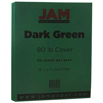 JAM Paper Cardstock, 8 1/2 x 11, 80lb Basis Dark Green, 50/PK