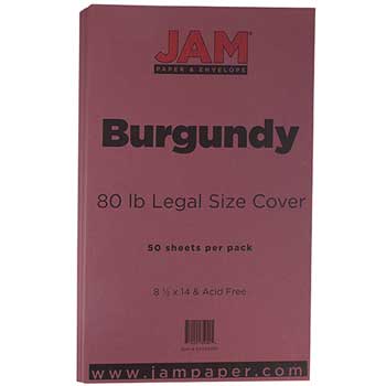 JAM Paper Cardstock, 80 lb, 8.5&quot; x 14&quot;, Burgundy, 50 Sheets/Pack