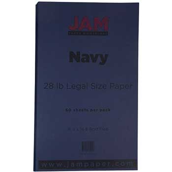 JAM Paper Colored Paper, 28 lb, 8.5&quot; x 14&quot;, Navy Blue, 50 Sheets/Pack