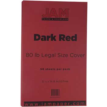 JAM Paper Cardstock, 80 lb, 8.5&quot; x 14&quot;, Dark Red, 50 Sheets/Pack