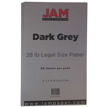 JAM Paper Colored Paper, 28 lb, 8.5&quot; x 14&quot;, Dark Grey, 50 Sheets/Pack