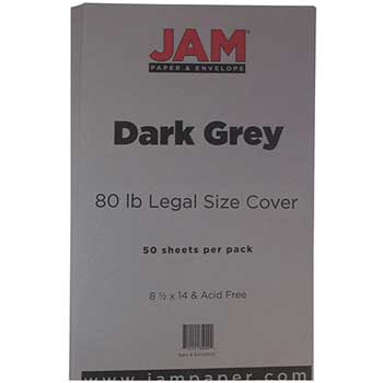 JAM Paper Cardstock, 80 lb, 8.5&quot; x 14&quot;, Dark Grey, 50 Sheets/Pack