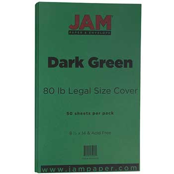 JAM Paper Cardstock, 80 lb, 8.5&quot; x 14&quot;, Dark Green, 50 Sheets/Pack