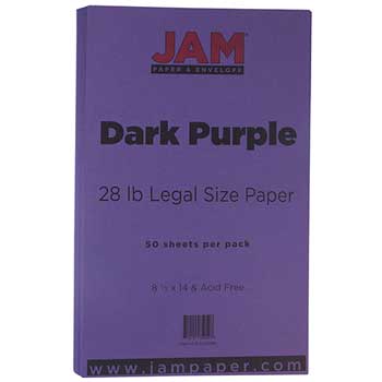 JAM Paper Colored Paper, 28 lb, 8.5&quot; x 14&quot;, Dark Purple, 50 Sheets/Pack