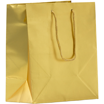 JAM Paper Foil Gift Bag with Rope Handle, 8&quot; x 4&quot; x 10&quot;, Gold