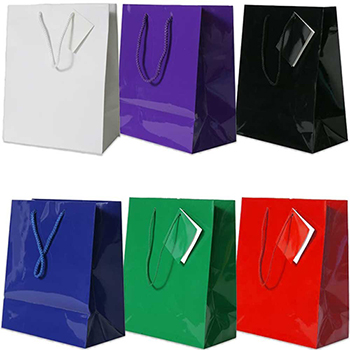JAM Paper Glossy Gift Bags, 8&quot; x 4&quot; x 10&quot;, Assorted, 6/PK