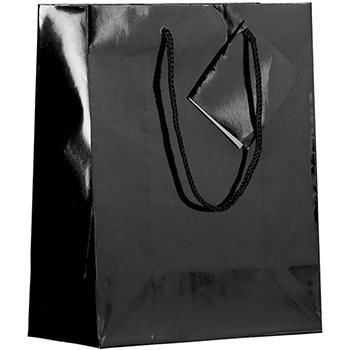 JAM Paper Glossy Gift Bags, 8&quot; x 4&quot; x 10&quot;, Black, 6/PK