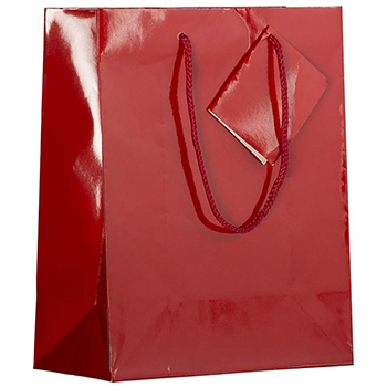 JAM Paper Glossy Gift Bags, 8&quot; x 4&quot; x 10&quot;, Red, 6/PK