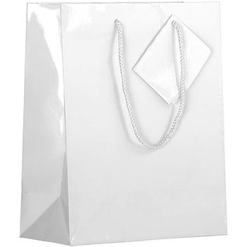 JAM Paper Glossy Gift Bags, 8&quot; x 4&quot; x 10&quot;, White, 6/PK