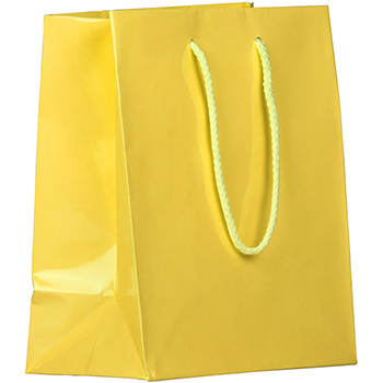 JAM Paper Glossy Gift Bags, 8&quot; x 4&quot; x 10&quot;, Yellow, 6/PK