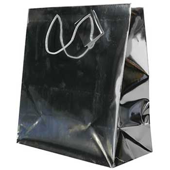 JAM Paper Foil Gift Bags with Rope Handle, 10&quot; x 13&quot; x 4&quot;, Silver Foil