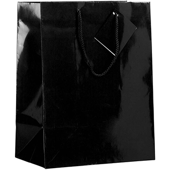 JAM Paper Glossy Gift Bag, 10&quot; x 5&quot; x 13&quot;, Black