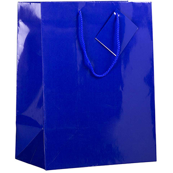 JAM Paper Glossy Gift Bag, 10&quot; x 5&quot; x 13&quot;, Blue