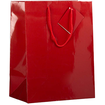 JAM Paper Glossy Gift Bag, 10&quot; x 5&quot; x 13&quot;, Red