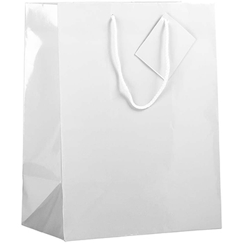 JAM Paper Glossy Gift Bag, 10&quot; x 5&quot; x 13&quot;, White