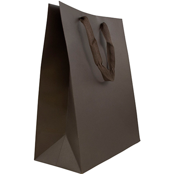JAM Paper Heavy Duty Kraft Gift Bags, Large (10&quot; x 13&quot; x 5&quot;), Chocolate Brown Matte Recycled, 3/PK