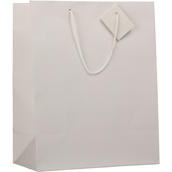 JAM Paper Gift Bag, 10&quot; x 5&quot; x 13&quot;, White Matte