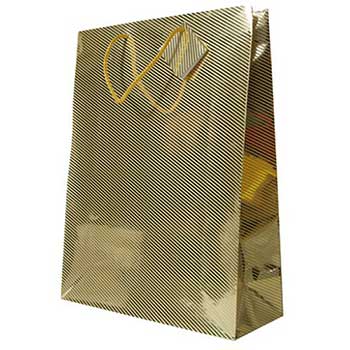 JAM Paper Gift Bags with Rope Handles, Diagonal Pinstripe Shopping Bags, 13&quot; x 17&quot; x 5&quot;, Gold Foil
