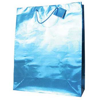 JAM Paper Gift Bags with Rope Handles, Diagonal Pinstripe Shopping Bags, 17&quot; x 21&quot; x 6 1/4&quot;, Blue Foil