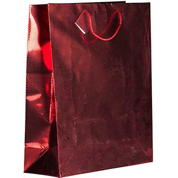 JAM Paper Gift Bags with Rope Handles, Diagonal Pinstripe Shopping Bags, 17&quot; x 21&quot; x 6 1/4&quot;, Red Foil
