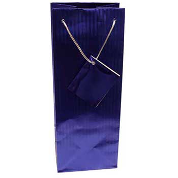 JAM Paper Wine Gift Bags, 5&quot; x 3 1/2&quot; x 13&quot;, Blue Foil Vertical Pinstripe