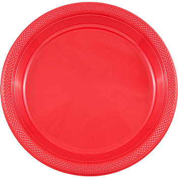 JAM Paper Bulk Round Party Plates, Plastic, 7&quot;, Red, 200 Plates/Case