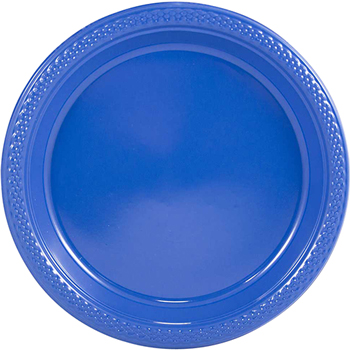 JAM Paper Bulk Round Party Plates, Plastic, 7&quot;, Blue, 200 Plates/Case