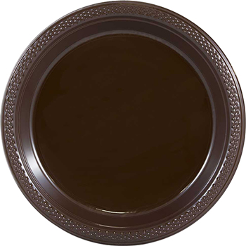 JAM Paper Round Party Plates, Plastic, 7&quot;, Chocolate Brown, 20 Plates/Pack
