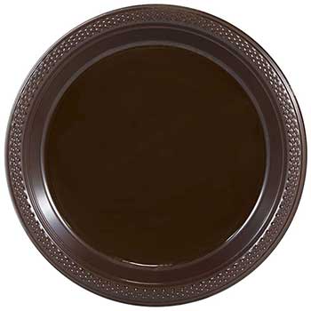 JAM Paper Bulk Round Party Plates, Plastic, 7&quot;, Chocolate Brown, 200 Plates/Pack