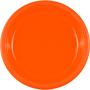 JAM Paper Bulk Round Party Plates, Plastic, 7&quot;, Orange, 200 Plates/Case