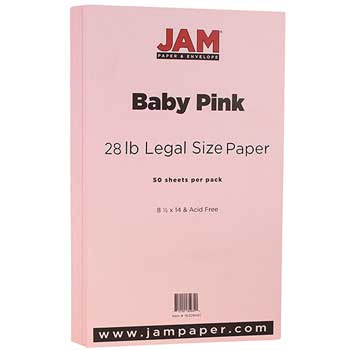 JAM Paper Colored Paper, 28 lb, 8.5&quot; x 14&quot;, Baby Pink, 50 Sheets/Pack