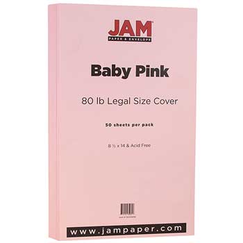 JAM Paper Cardstock, 8 1/2 x 14, 80lb Baby Pink, 50/PK