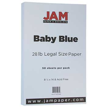 JAM Paper Colored Paper, 8 1/2 x 14, 28lb Baby Blue, 50/PK