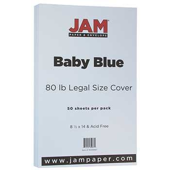 JAM Paper Cardstock, 80 lb, 8.5&quot; x 14&quot;, Baby Blue, 50 Sheets/Pack