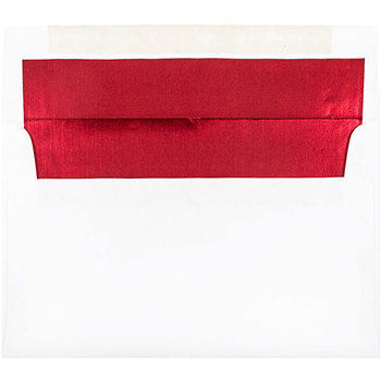 JAM Paper Foil Lined Booklet Invitation Envelope, A9 (5 3/4&quot; x 8 3/4&quot;) White with Red Lining, 25/PK