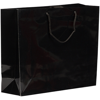 JAM Paper Glossy Gift Bag, Horizontal, 13&quot; x 5&quot; x 10&quot;, Black